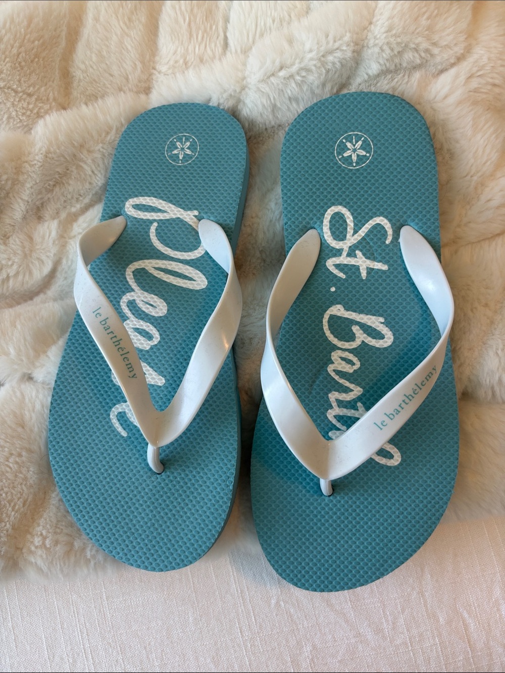 St. Barths NEW Teal Flip Flop Sandals with White Straps - Picture 3 of 5